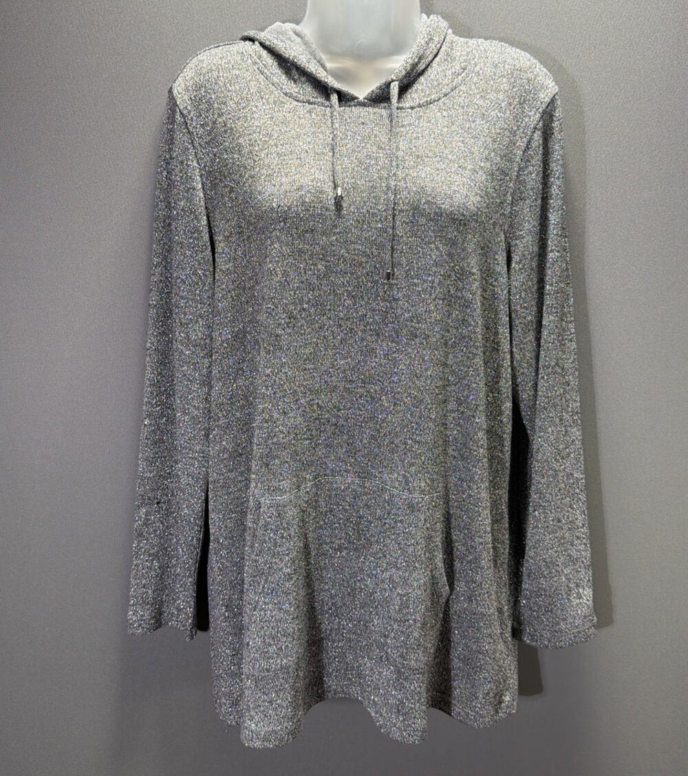 Christopher & Banks Womens Size L Metallic Knit Lightweight Pullover Hoodie NWT